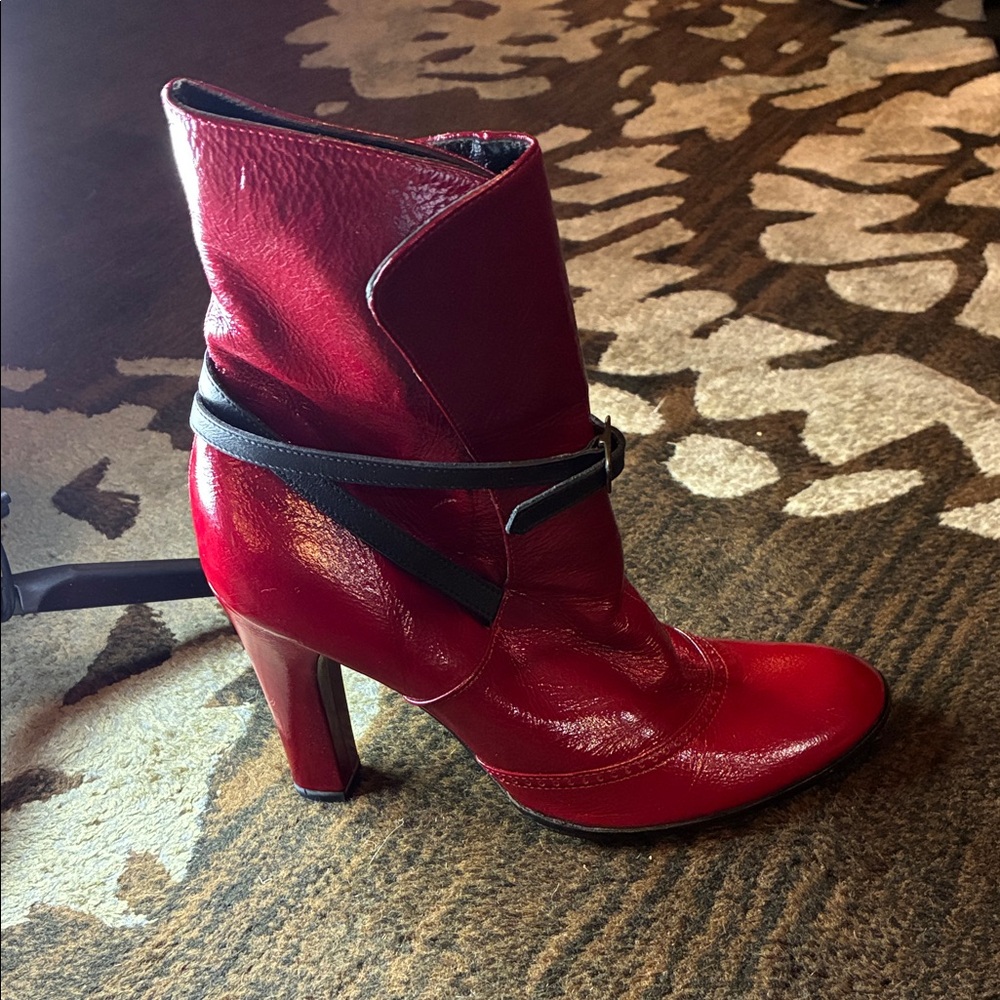 Marc Jacobs Shiny Red and Black Heeled Boots